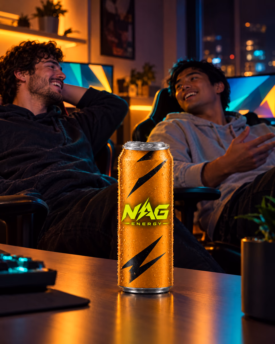 Игровая пауза за компьютером с банкой NAG Energy