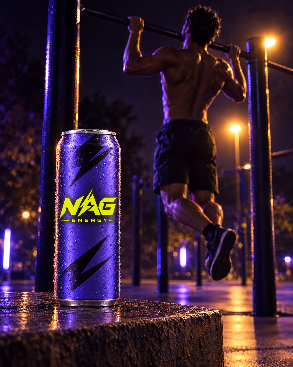 Ночная тренировка на уличной площадке с банкой NAG Energy
